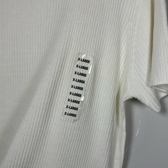 NWT Studio Works Cream Ribbed Mock Neck Short Sleeve Blouse Women's XL - Picture 3 of 5